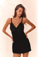 Ganette Velvet Mini Dress - BLACK