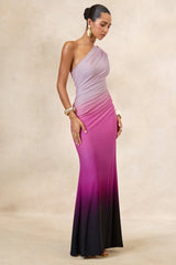 Lauretta | Pink Ombre Asymmetric Maxi Dress With Ruching