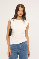 Perfect Stranger Luciana Boat Neck Top White