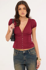 Motel Ilias Corset Top Poplin Burgundy