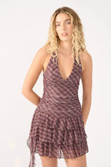 Perfect Stranger Mahli Mesh Halter Top Brown Print