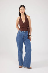 Perfect Stranger Shea Wrap Halter Top Brown