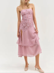 Claudia Rose Lace Strapless Midi Dress