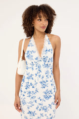 Luck & Trouble Oia Bloom Midi Dress White Blue Floral