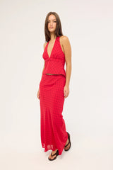 Luck & Trouble Lorelai Polka Maxi Skirt Red Print