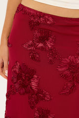 Luck & Trouble Nia Applique Mid Rise Maxi Skirt Burgundy