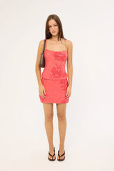 Luck & Trouble Riviera Sequin Mini Skirt Coral