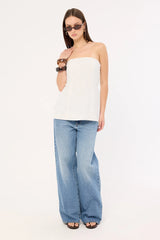 Perfect Stranger Kora Beaded Linen Strapless Top White