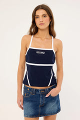 Rusty Demi Queen Fitted Cami Top Navy Blue & White