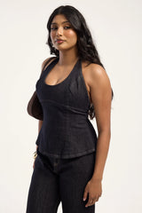 Perfect Stranger Huddy Denim Top Dark Indigo