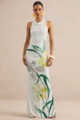 Wilber | Lemon Floral Print High-Neck Maxi Dress