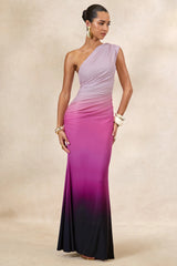 Lauretta | Pink Ombre Asymmetric Maxi Dress With Ruching
