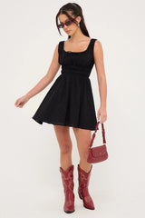 Luck & Trouble Isoli Cotton Gathered Mini Dress Black