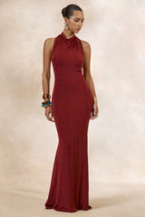 Ariosa | Rust High-Neck Maxi Dress With Open Back