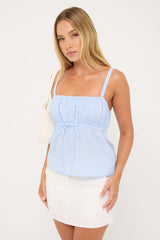 Luck & Trouble Lianna Stripe Gathered Top Blue Stripe