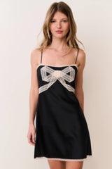 Mirelis Lace Bow Crepe Mini Dress - BLACK