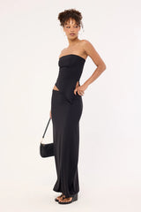 L&t Jersey Mid Rise Maxi Skirt Black