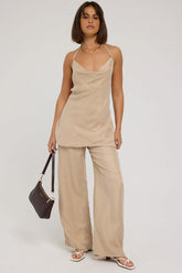 Perfect Stranger Giulia Long Line Tie Back Cupro Top Nude