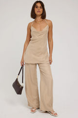 Perfect Stranger Giulia Long Line Tie Back Cupro Top Nude
