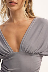 Motel Vernia Plunge Batwing Top Grey