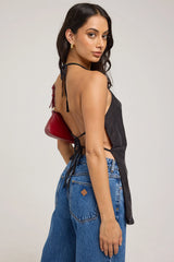 Perfect Stranger Giulia Long Line Tie Back Cupro Top Black