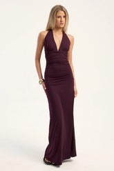 Luck & Trouble Emmy Halter Plunge Maxi Dress Plum