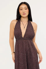 Lioness District Maxi Dress Chocolate Blue Polka