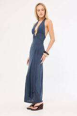 Motel Ryoko Maxi Dress Cupro Ocean Storm