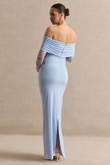 Artemisia | Light Blue Bardot-Neck Maternity Maxi Dress With Lace Detailing