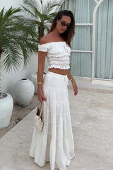 Luck & Trouble Verona Off Shoulder Ruched Top White