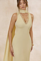 True Icon | Lemon Satin High-Neck Maxi Slip Dress With Sash