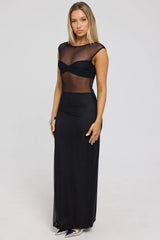 Perfect Stranger Twisted Mesh Midi Dress Black