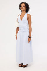 Perfect Stranger Skye Stripe Halter Maxi Dress Blue Stripe