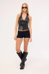 Motel Wahya Top Faux Leather Black