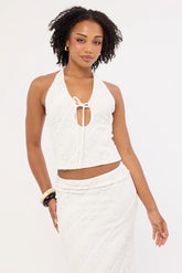 Luck & Trouble Thessia Tie Halter Top White