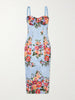 Floral-print satin bustier midi dress