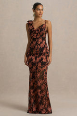 Mar | Black And Rust Cowl-Neck Maxi Dress With Bow Detail