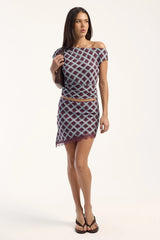 Luck & Trouble Nessa Off Shoulder Top Blue Check
