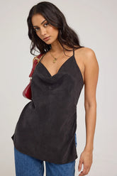 Perfect Stranger Giulia Long Line Tie Back Cupro Top Black
