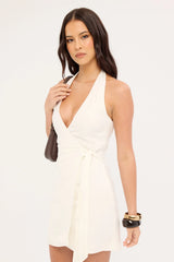 Perfect Stranger Shea Wrap Mini Dress Cream