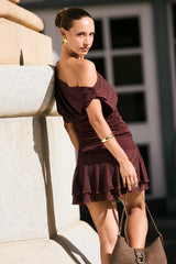 Perfect Stranger Vionne Mesh Off Shoulder Top Plum