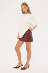 Perfect Stranger Kandice Mid Rise Faux Leather Mini Skirt Burgundy