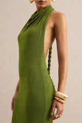 Ariosa | Lime High-Neck Maxi Dress With Open Back