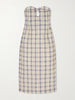 Bow-embellished checked seersucker midi dress