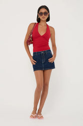 Rusty Billie Low Rise Denim Mini Skirt Indigo