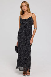 Perfect Stranger Polka Dream Chiffon Maxi Dress Black Print