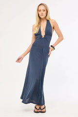 Motel Ryoko Maxi Dress Cupro Ocean Storm