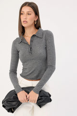 Sndys The Label Veda Long Sleeve Top Charcoal