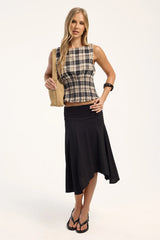Luck & Trouble Tilly Ruched Top Navy Check