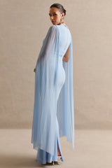 Calitheia | Light Blue Round-Neck Maternity Maxi Dress With Long Floaty Mesh Sleeves